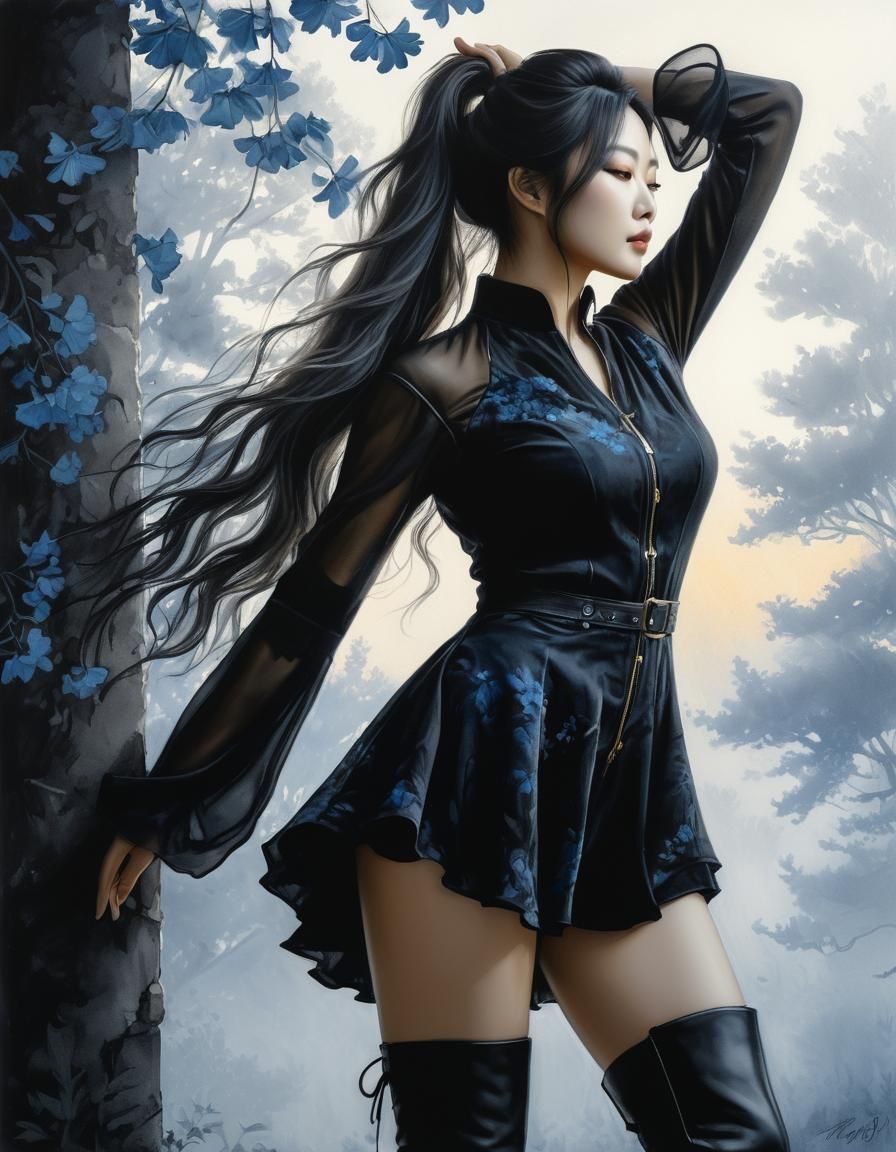 Ethereal Woman Silhouette in Watercolor Sunrise