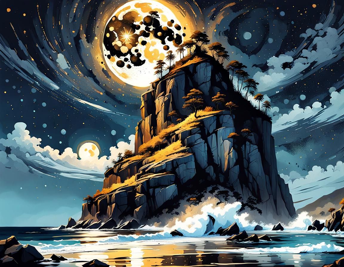 Moonlit Cliffside Fantasy Concept Art