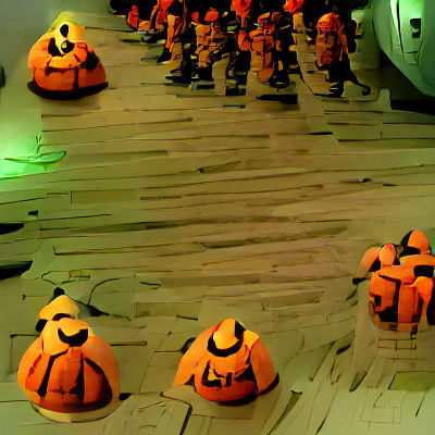 Jack-o'-Lantern Army in Misty Forest