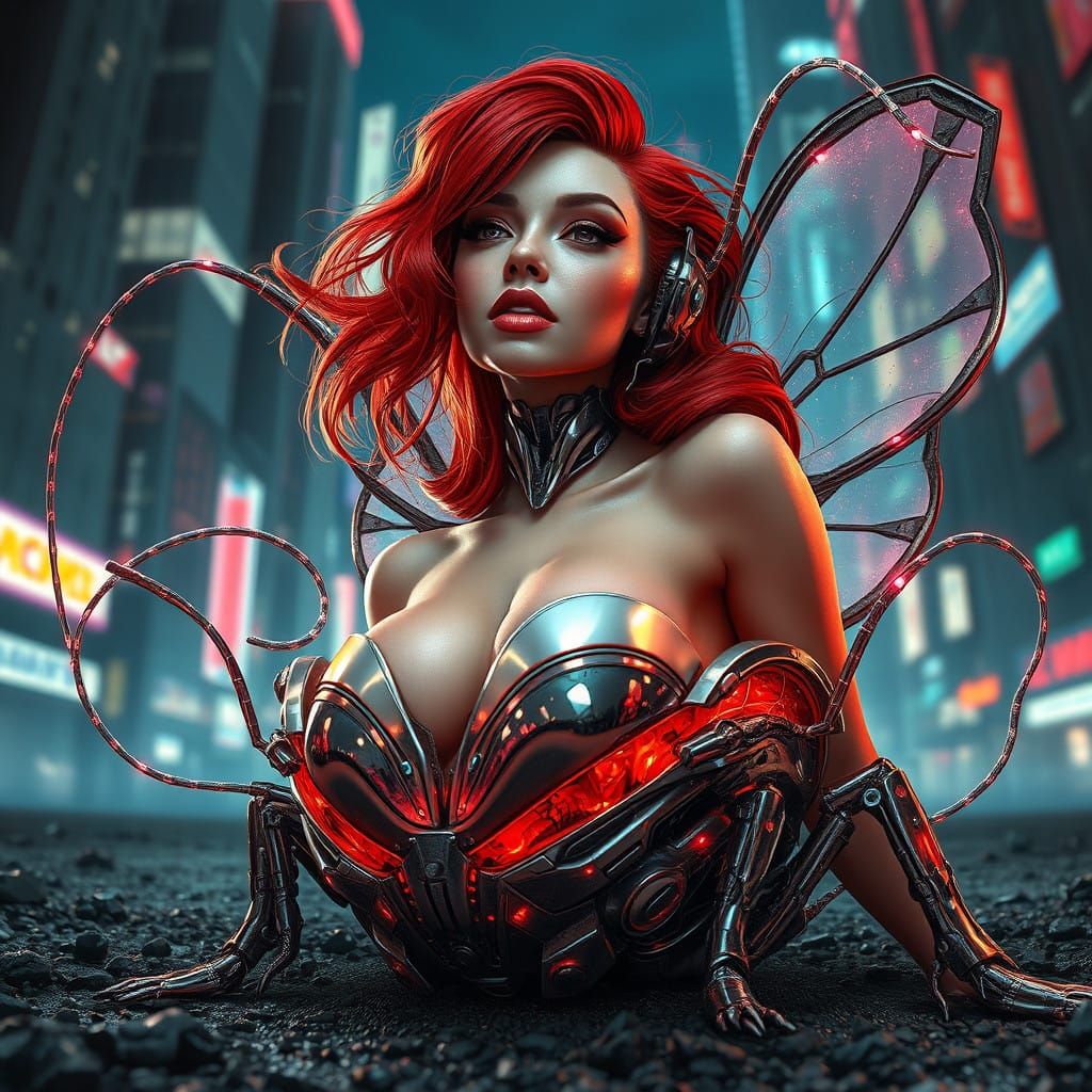 Cybernetic Pin-Up Emerges from Iridescent Chrysalis