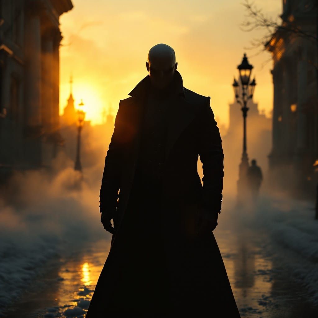 Mysterious Figure Amidst Golden Petersburg