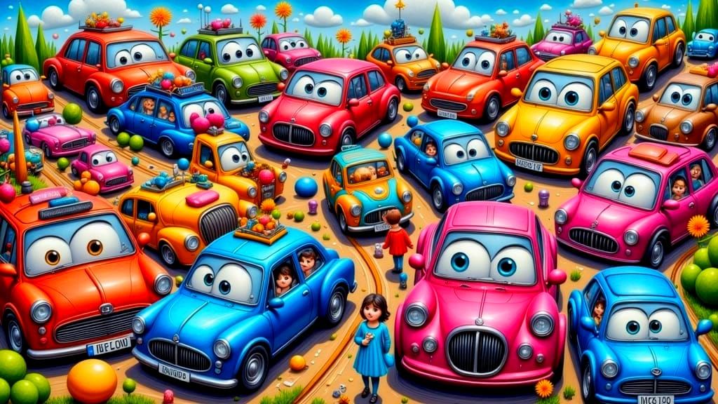Psychedelic Cartoon Traffic Jam in Pop Surrealism Style