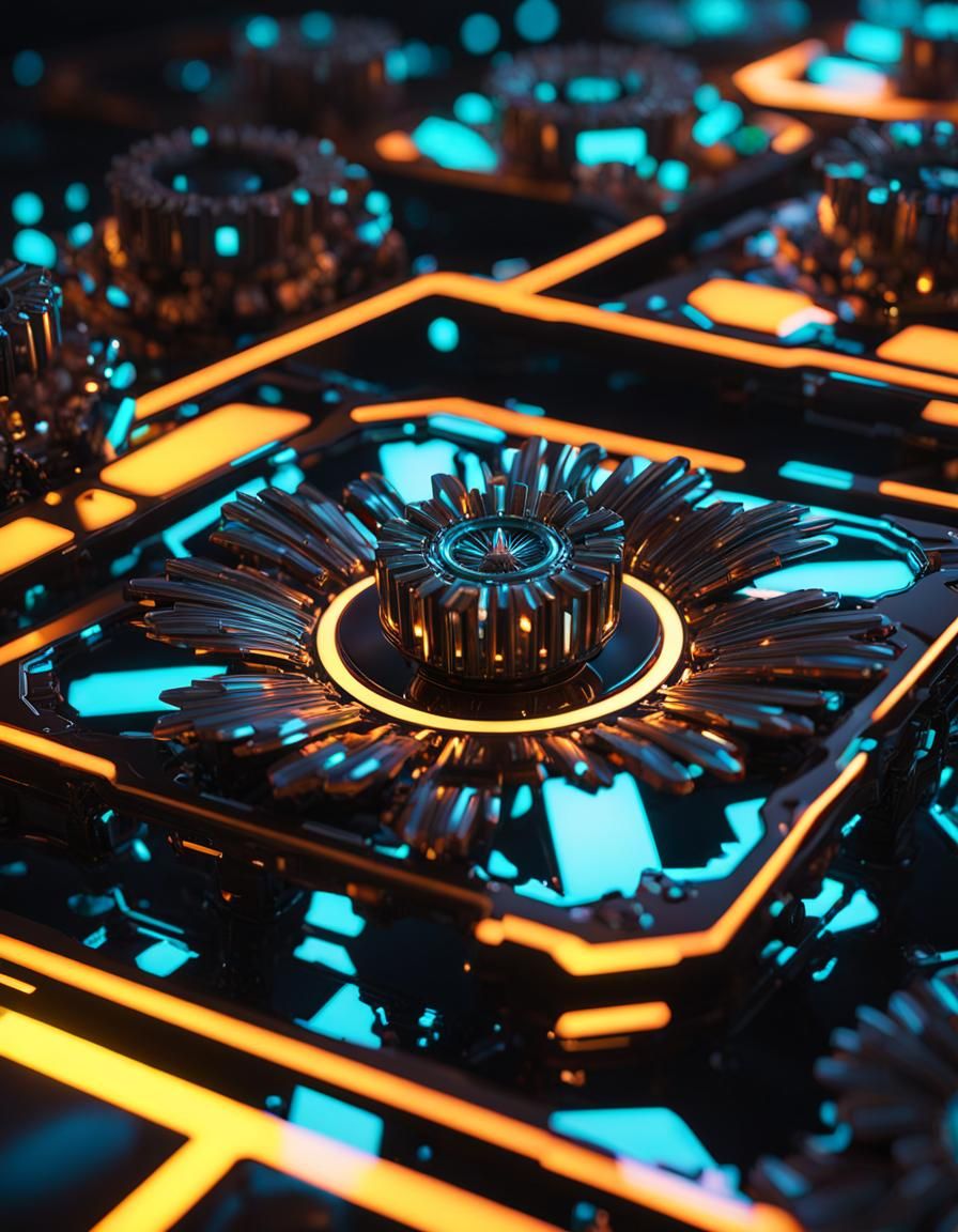 Futuristic Mirrored Metal Flower in Neon Forest