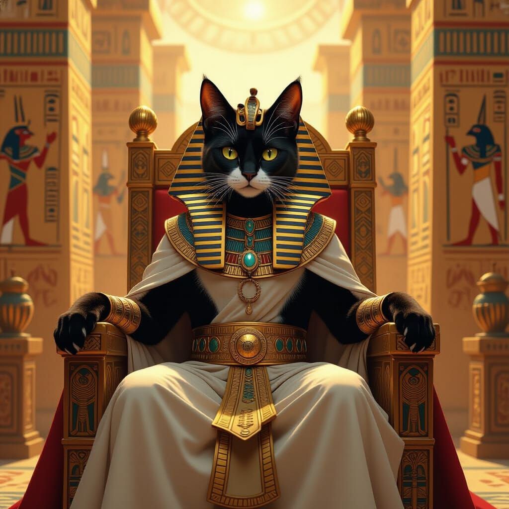 Cat Pharaoh on Throne in Egyptian Palace