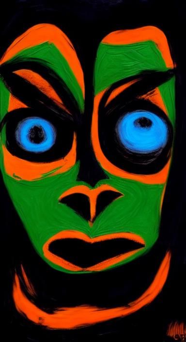 Expressionistic Faces in Black, Green and Orange