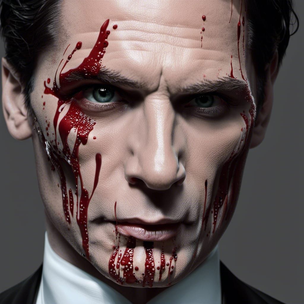 Blood Splattered Patrick Bateman Portrait by Norman Rockwell