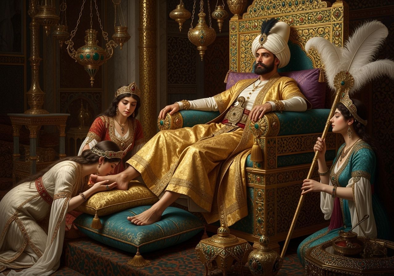 Ottoman Sultan on Jeweled Throne, in 19th Century Style