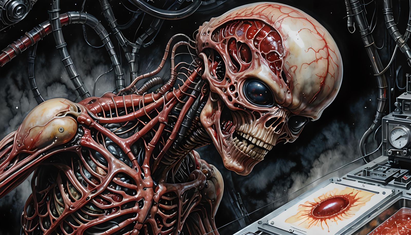 Hyperdetailed Alien Autopsy in Liminal Space