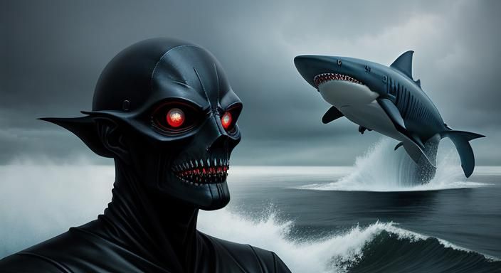Surreal Shark Police Car Hybrid Portrait