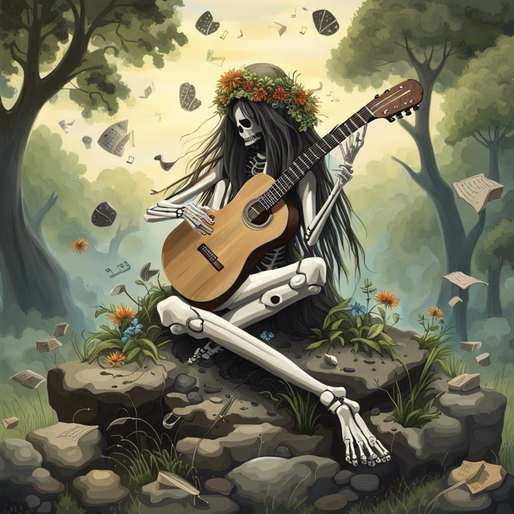 Skeletal Guitarist in Natural Harmony