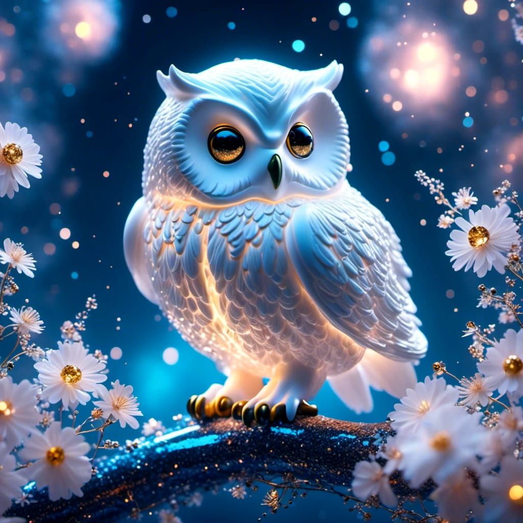 Glass Chibi Owl with Cosmos Nebula Interior