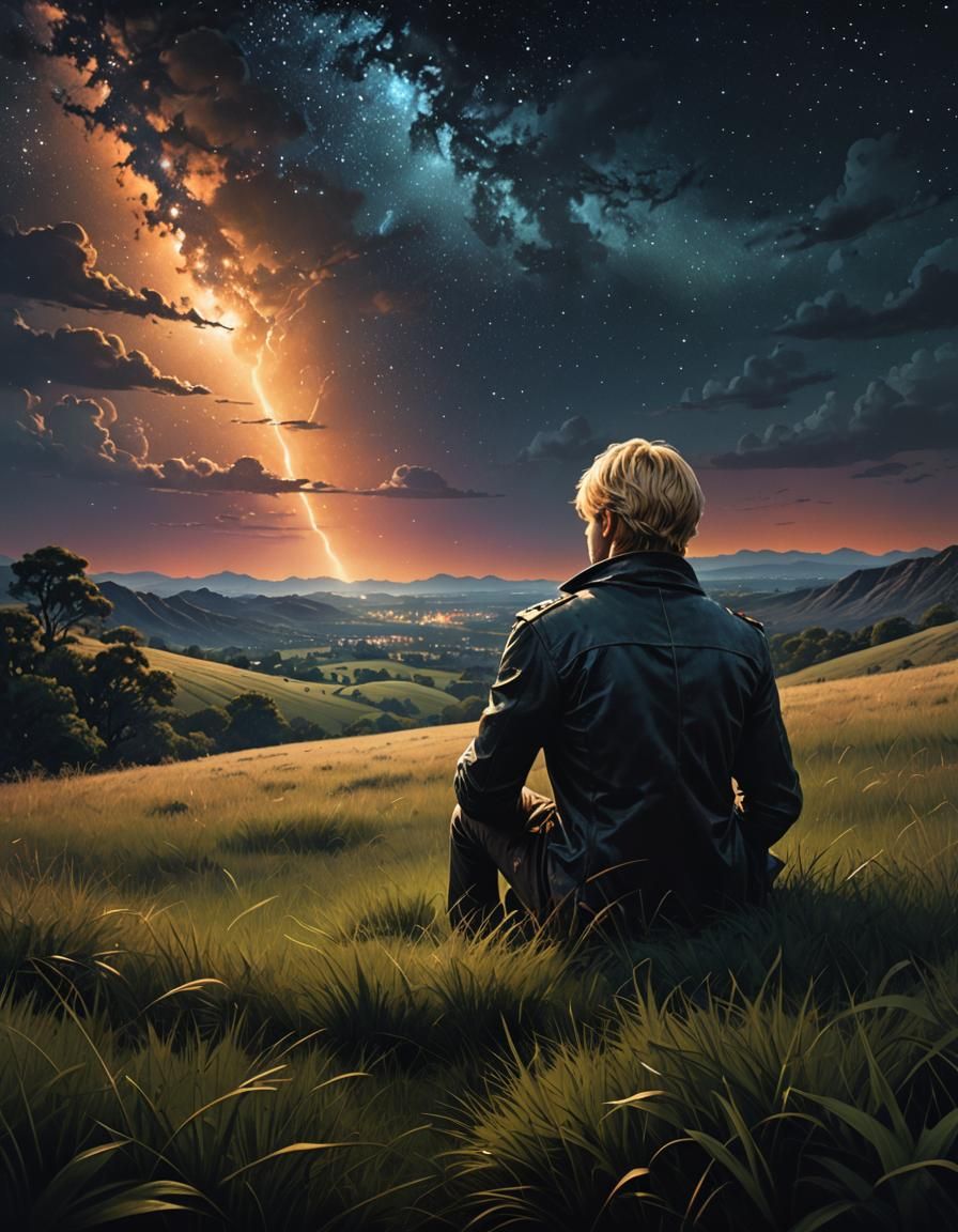 Fantasy Book Cover: Man in Field at Night