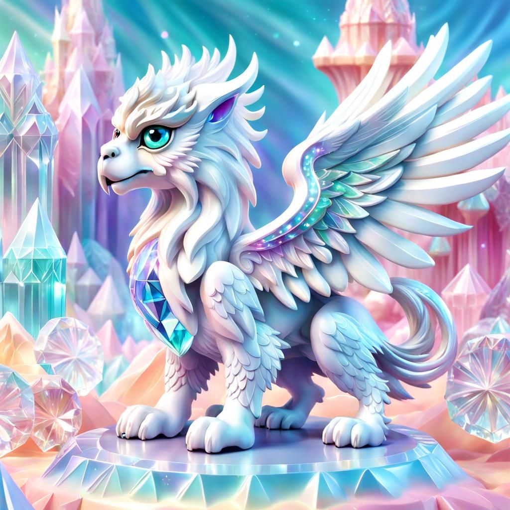 Crystallized Griffin Sculpture in Pastel Candyland Style