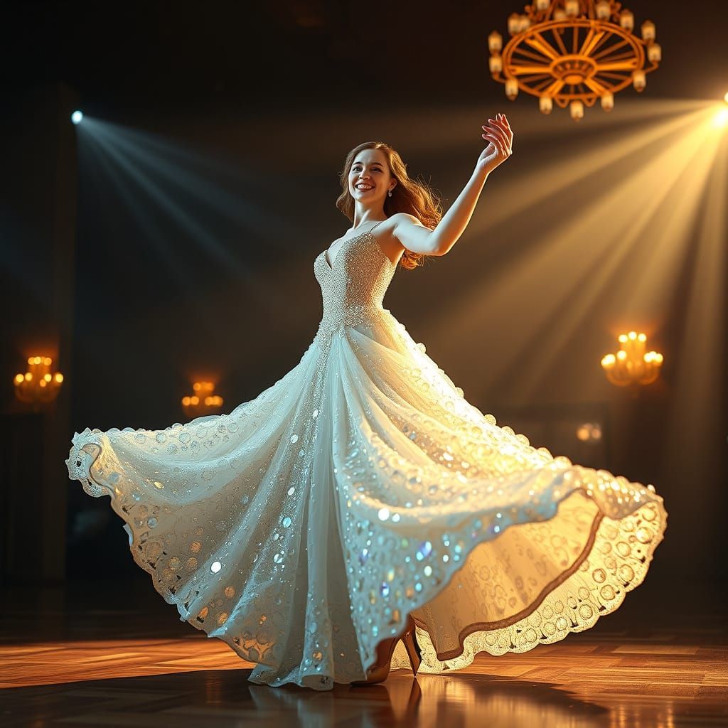 Crystal Gown Dancer in Art Nouveau Ballroom