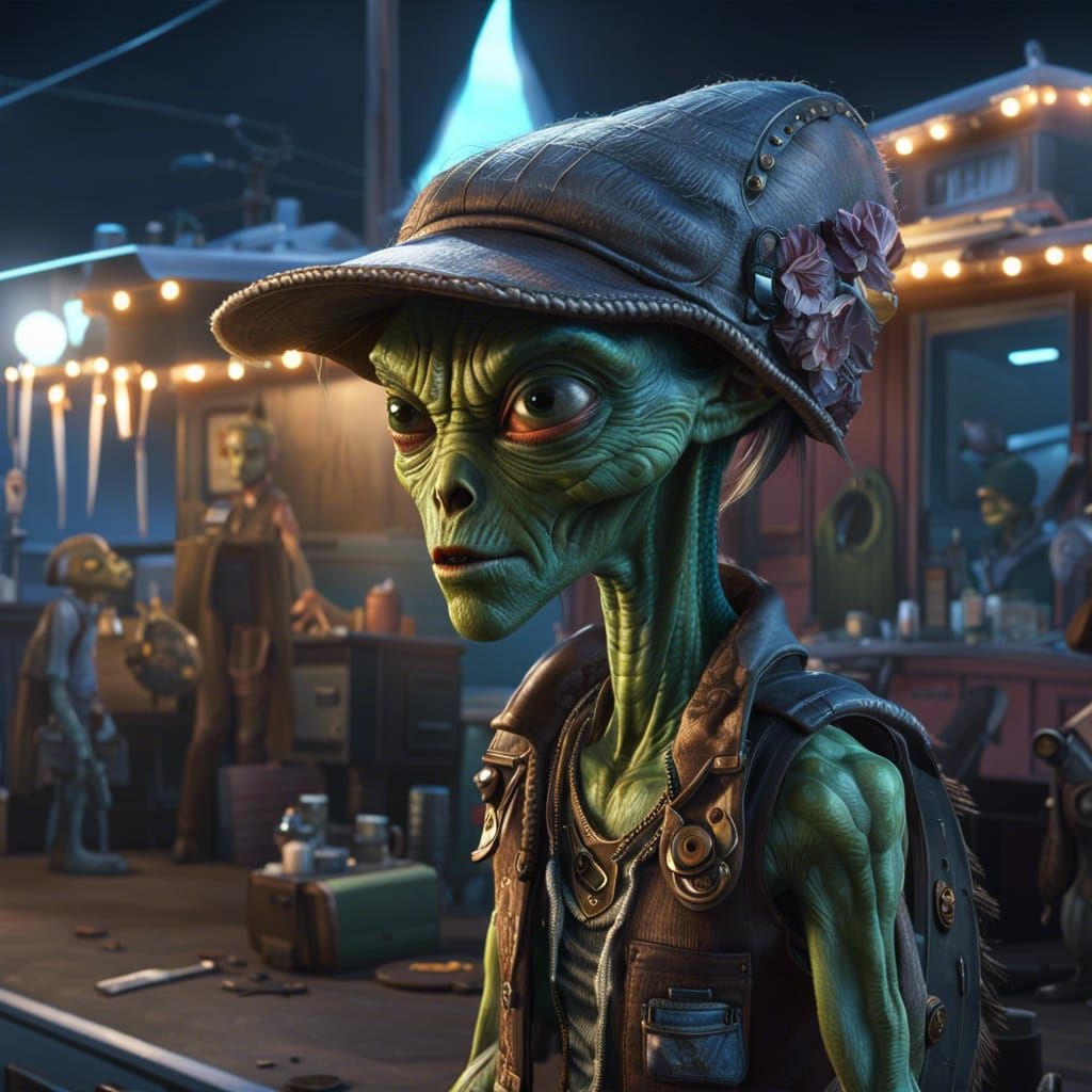 Alien Hillbilly in Trailer Park: 3D Digital Art