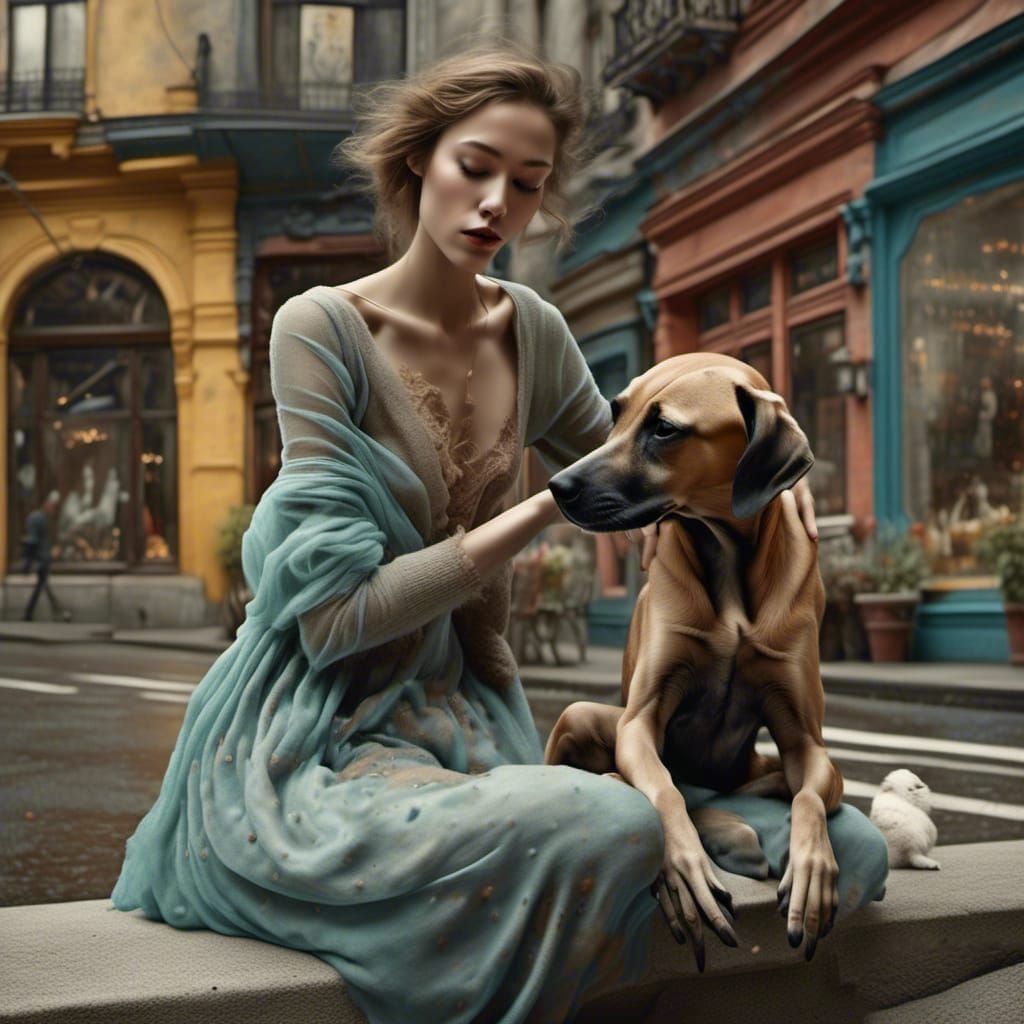 Polychromatic Alien Pets in Cityscape Matte Painting