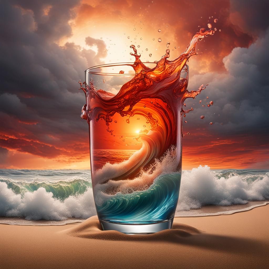 Stormy Sea in Glass: Hyperrealistic Splash Art