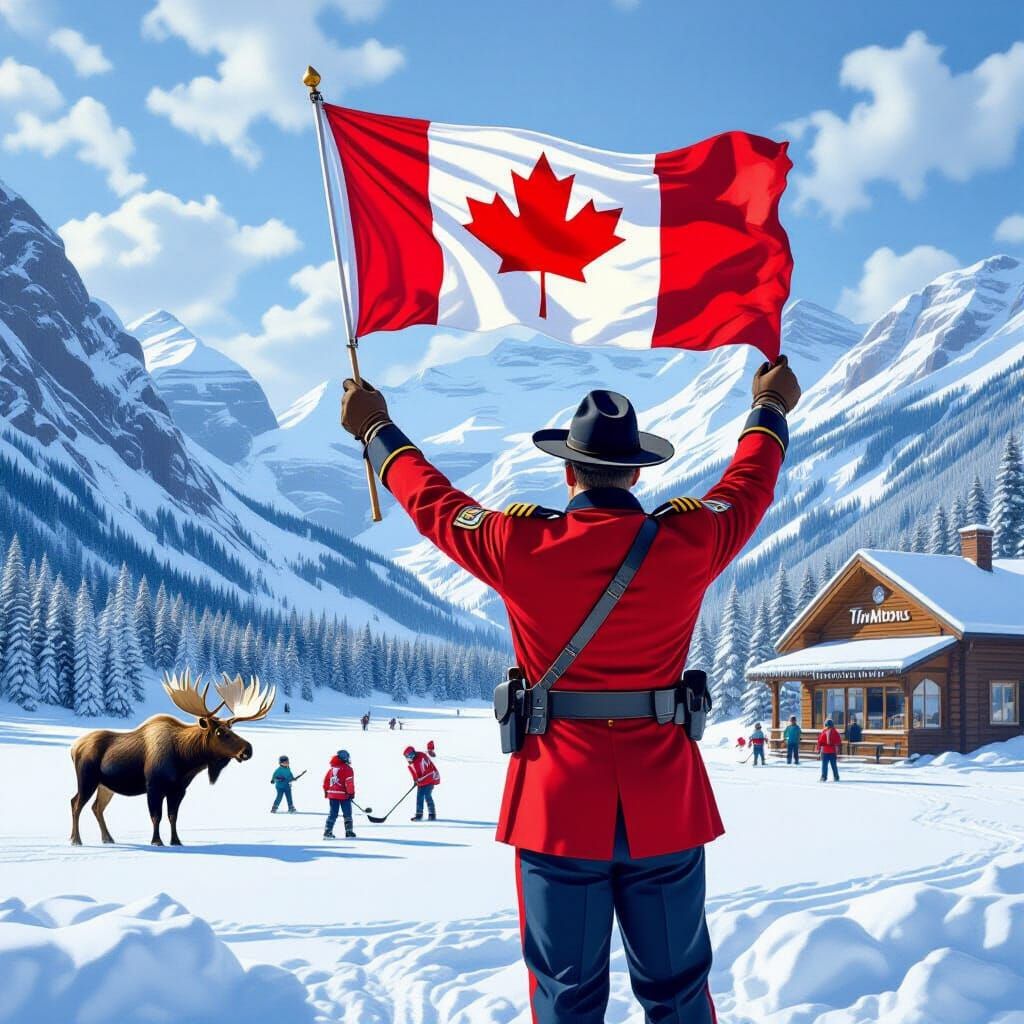 Canadian Mountie in a Winter Snowscape
