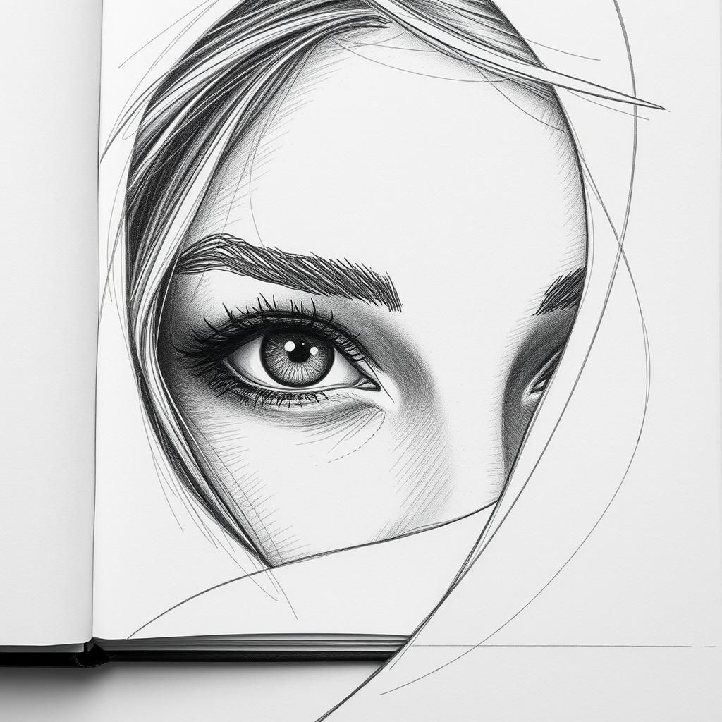 Detailed Chibi Eyes Pencil Sketch in Black and White