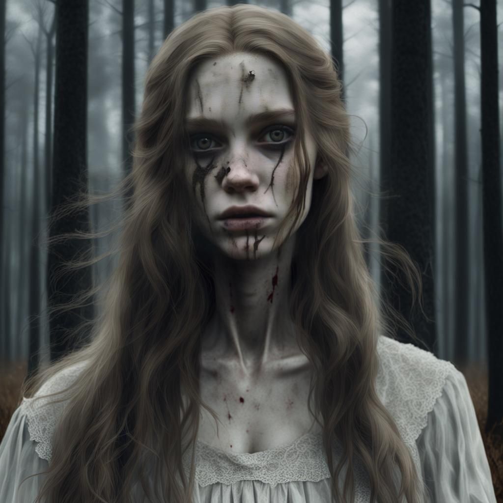 Beautiful Undead Girl in Gloomy Forest