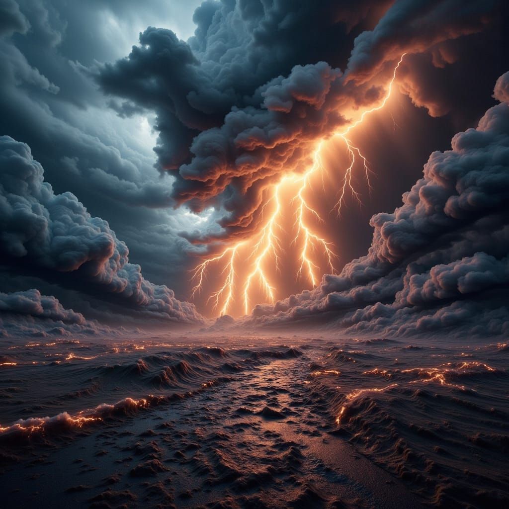 Epic Noir Cosmic Stormscape in Photorealistic Style