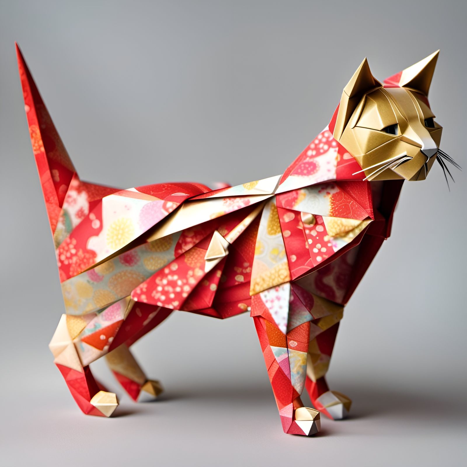 Hyperdetailed Origami Cat Sculpture in Japanese Style