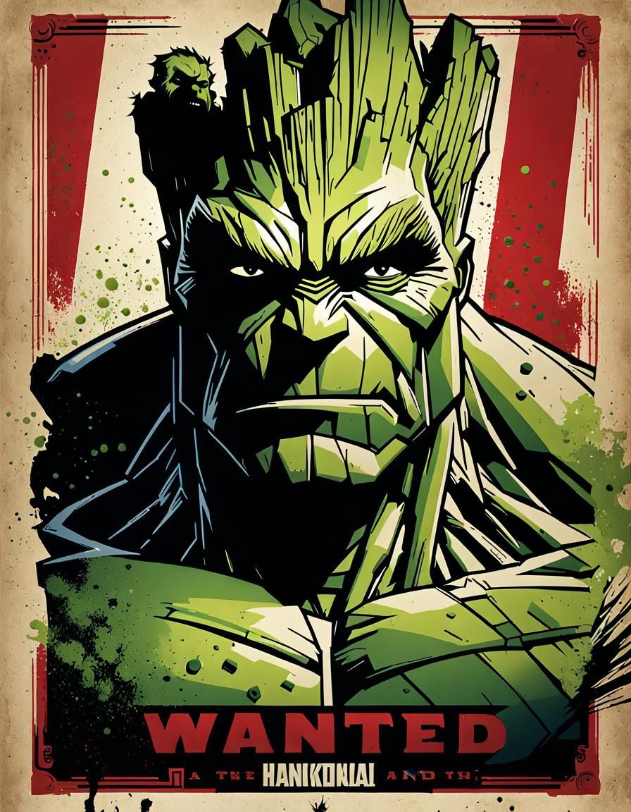 Groot and Hulk Wanted Poster in Wild West Style