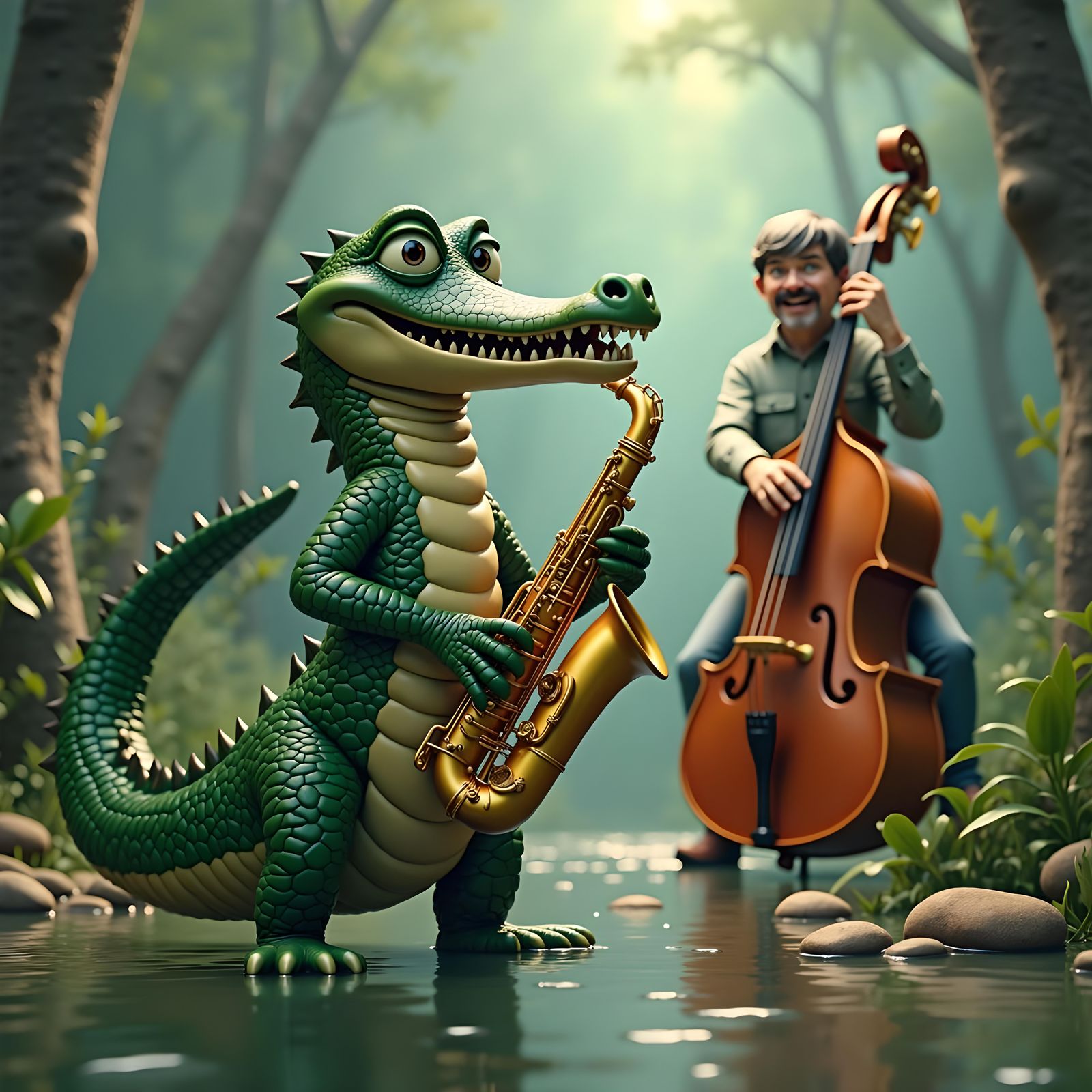 Crocodile Jazz Band Performance in Swamp: 3D Animation