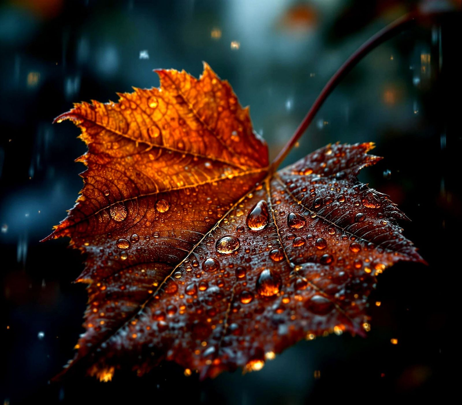 Autumn Leaf Drenched in a Heavy Rainstorm
