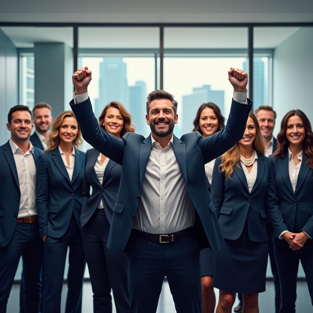 Victorious Medical Sales Team in Hyperrealistic Style