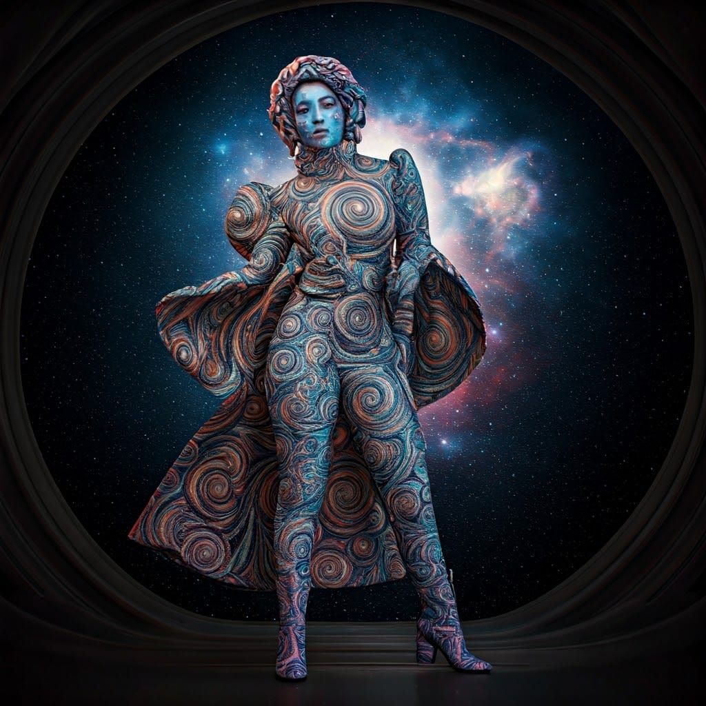 Cosmic Fashion in Zero-Gravity, Hyperrealistic Sci-Fi Art