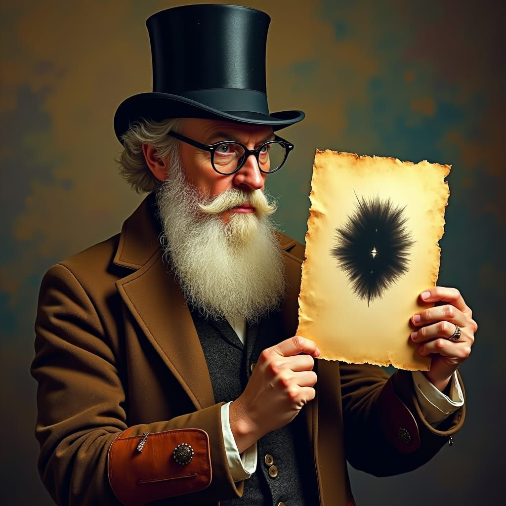 18th Century Psychiatrist with Rorschach Test, Hyperrealisti...