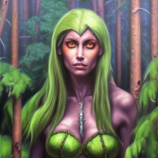 Dark Elf in Mutated Forest: Oil Painting