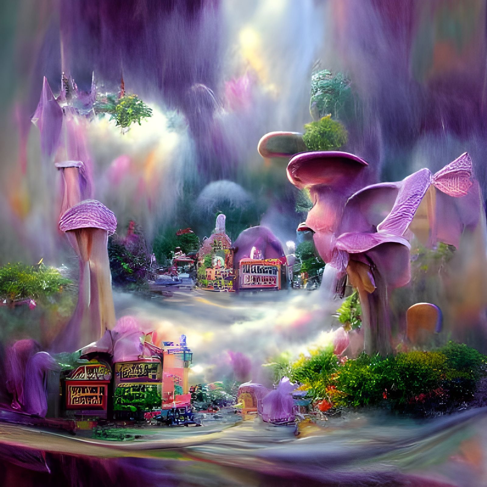Ethereal Fairy Town in Dreamy Fantasy Landscape