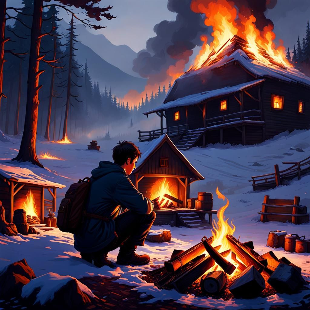 Hyperrealistic Father and Son by Fire