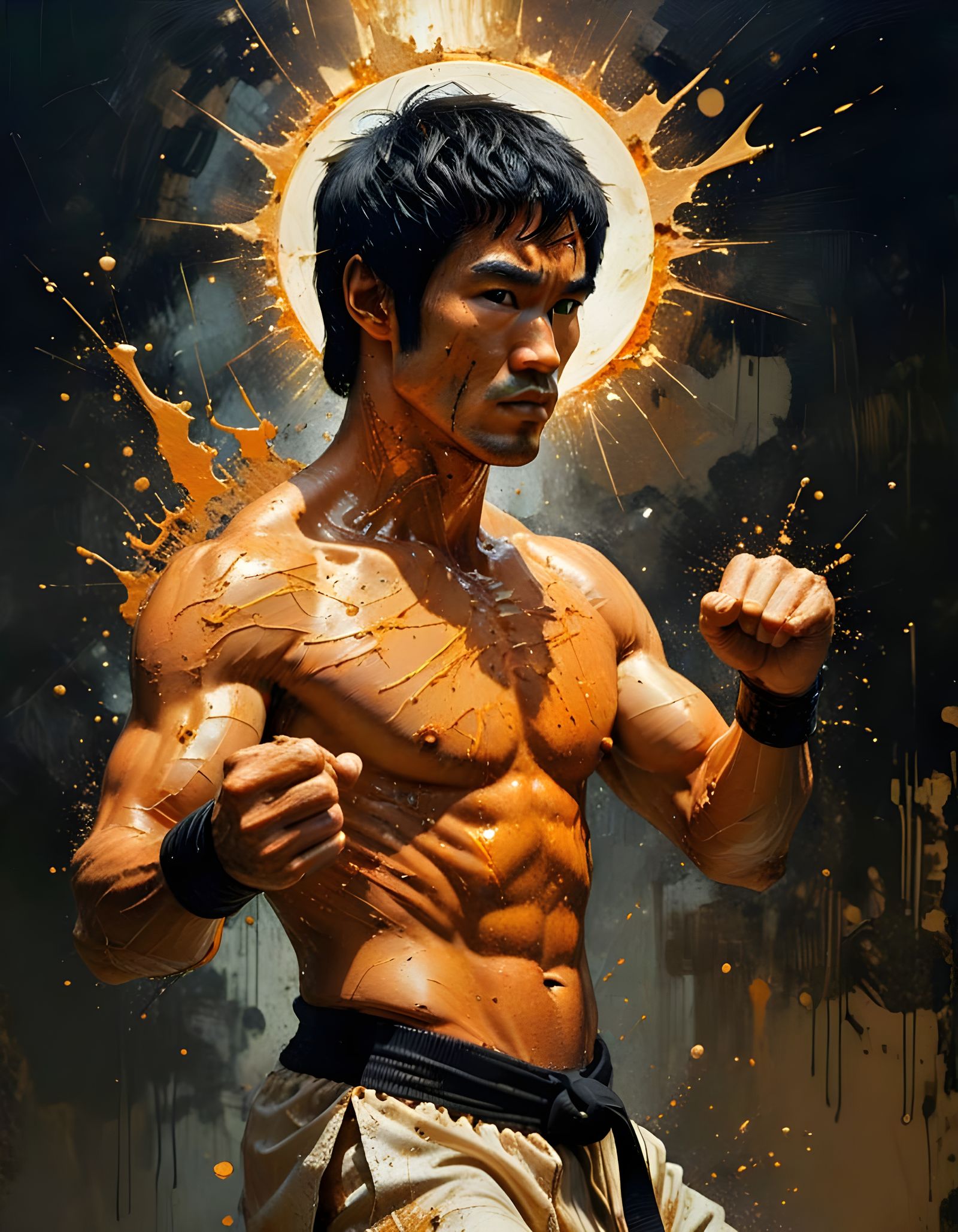 Karate Master Portrait in Impasto Photogravure Style