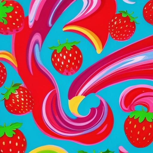 Strawberry in Candyland Wonderland with Gouache Swirls