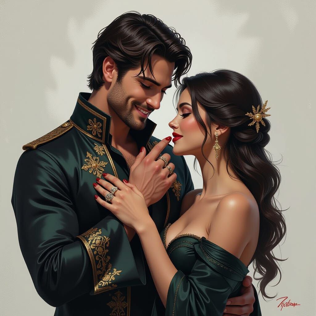 Mysterious Man in Silks Offers Ring: Digital Art