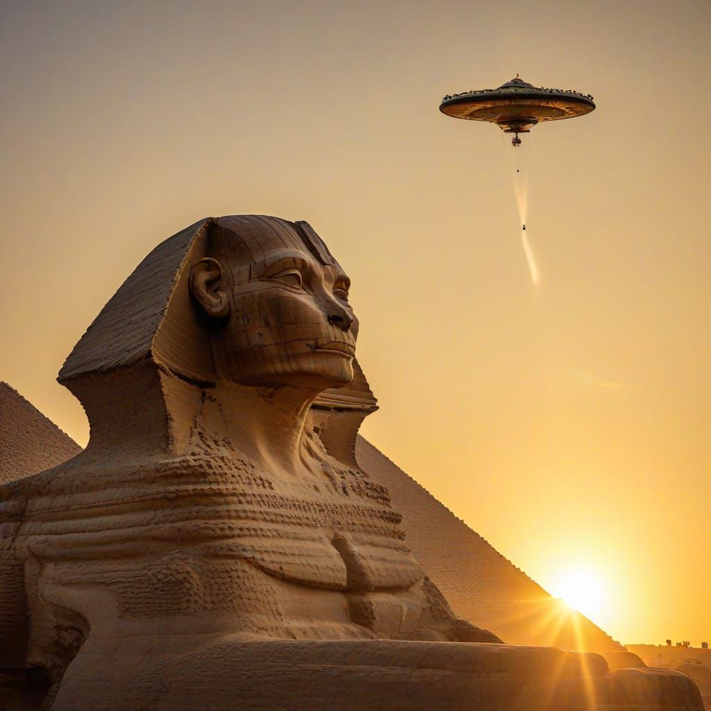 Egyptian Sphinx Being Lowered by Alien Spacecraft