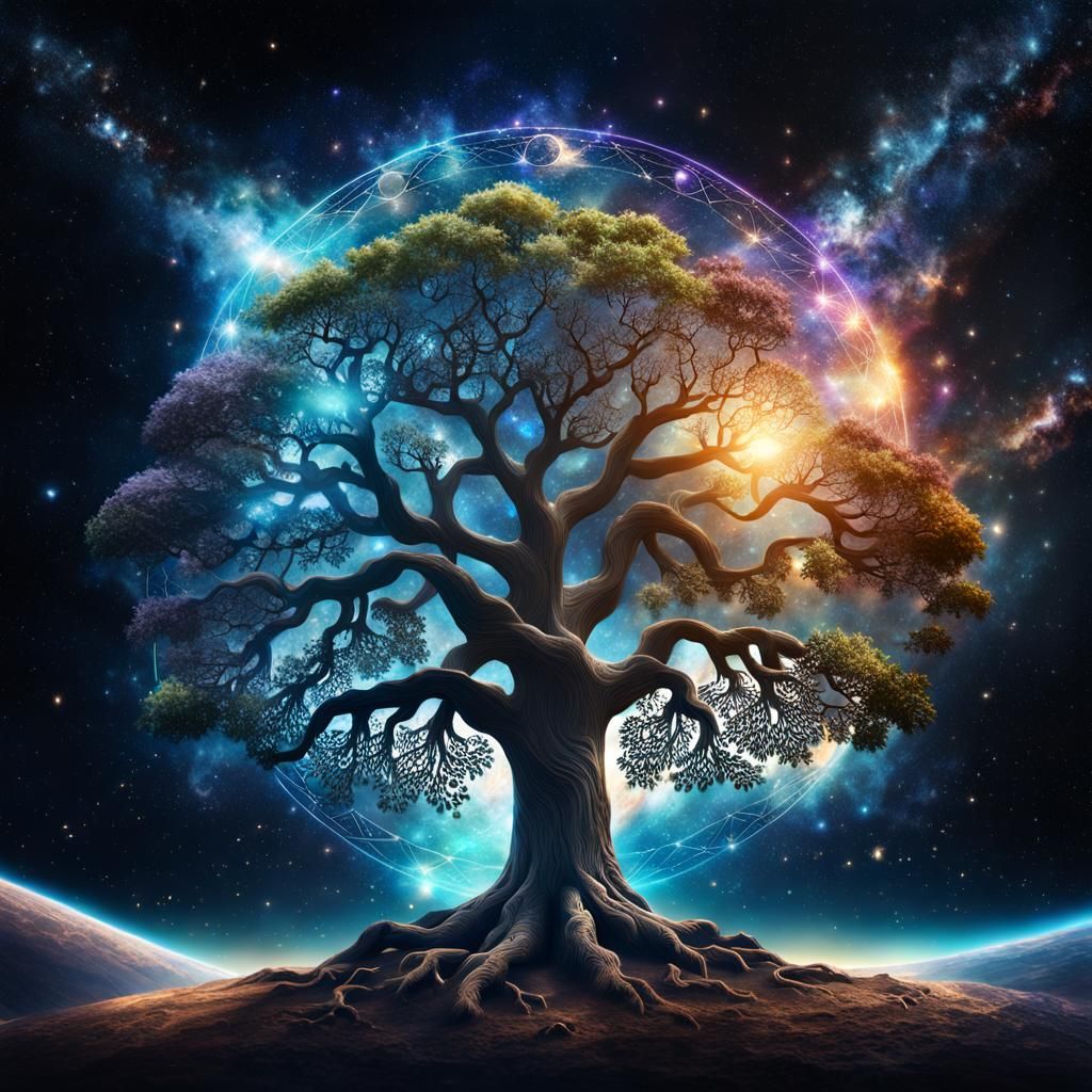 Cosmic Tree of Life in Universe Backdrop