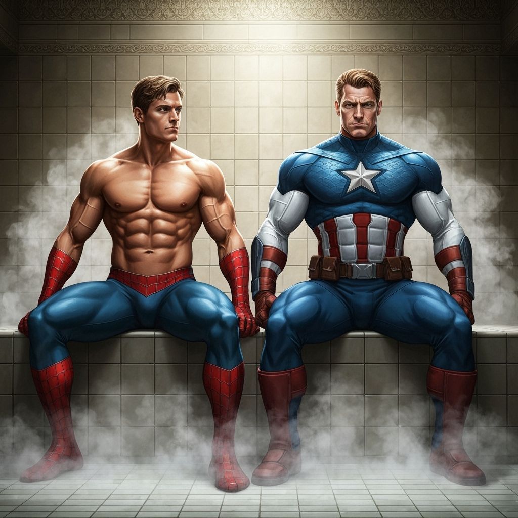 Muscular Heroes Relax in Opulent Steamroom