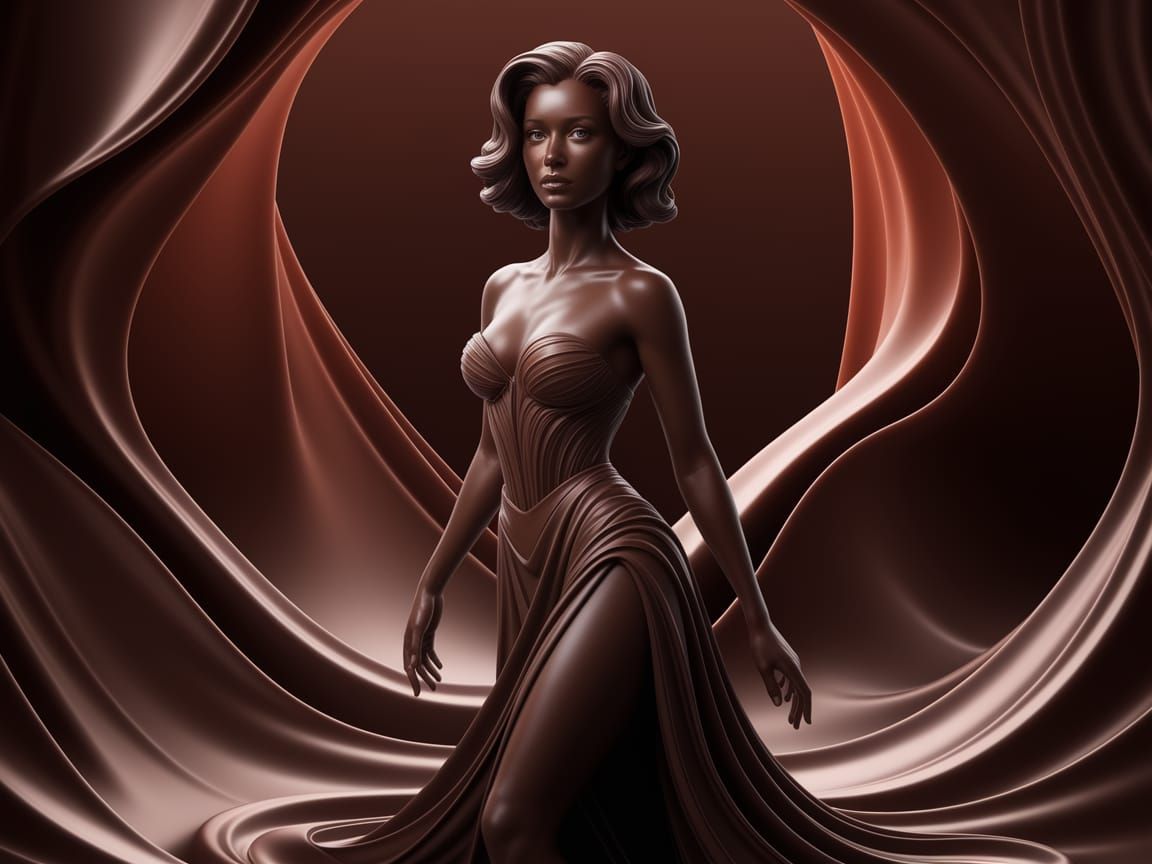 Surreal Chocolate Woman in Dreamlike Landscape