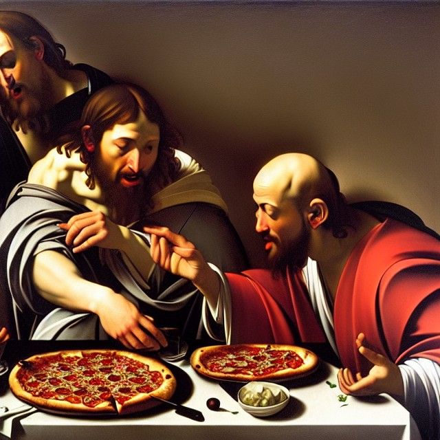 Jesus Christ Enjoys Pizza, Caravaggio Style