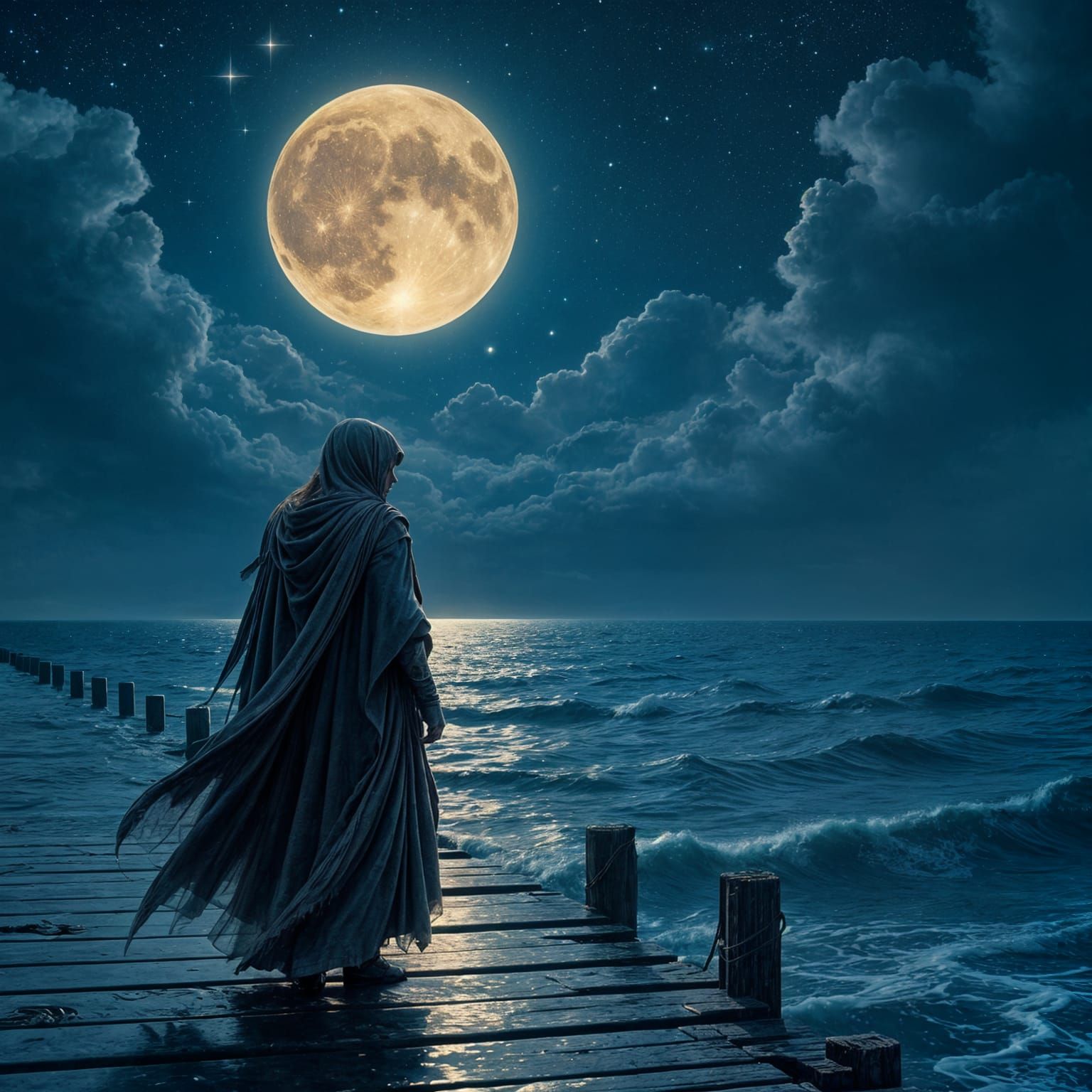 Moonlit Pier: Dark Fantasy Concept Art