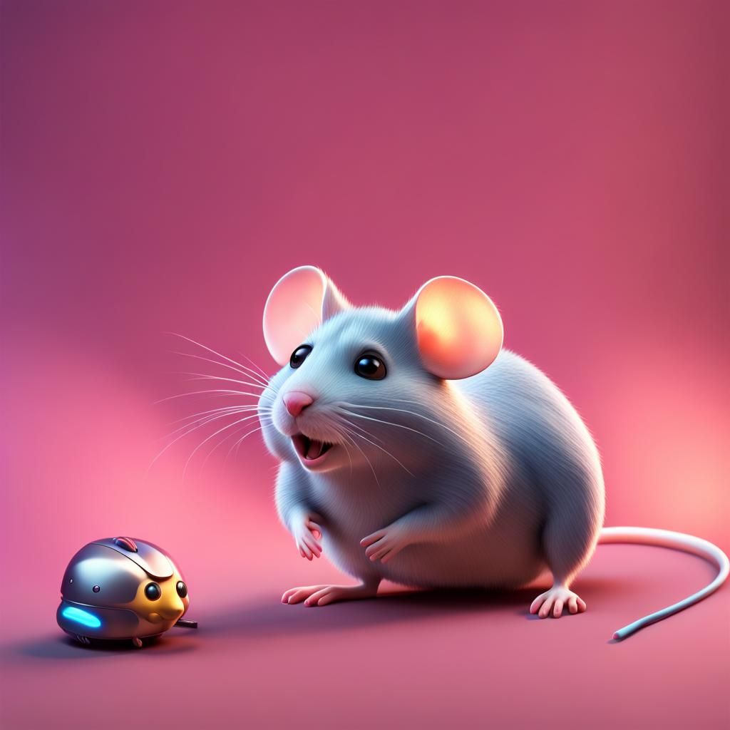 Mouse with Hamster Toy: 3D Digital Art