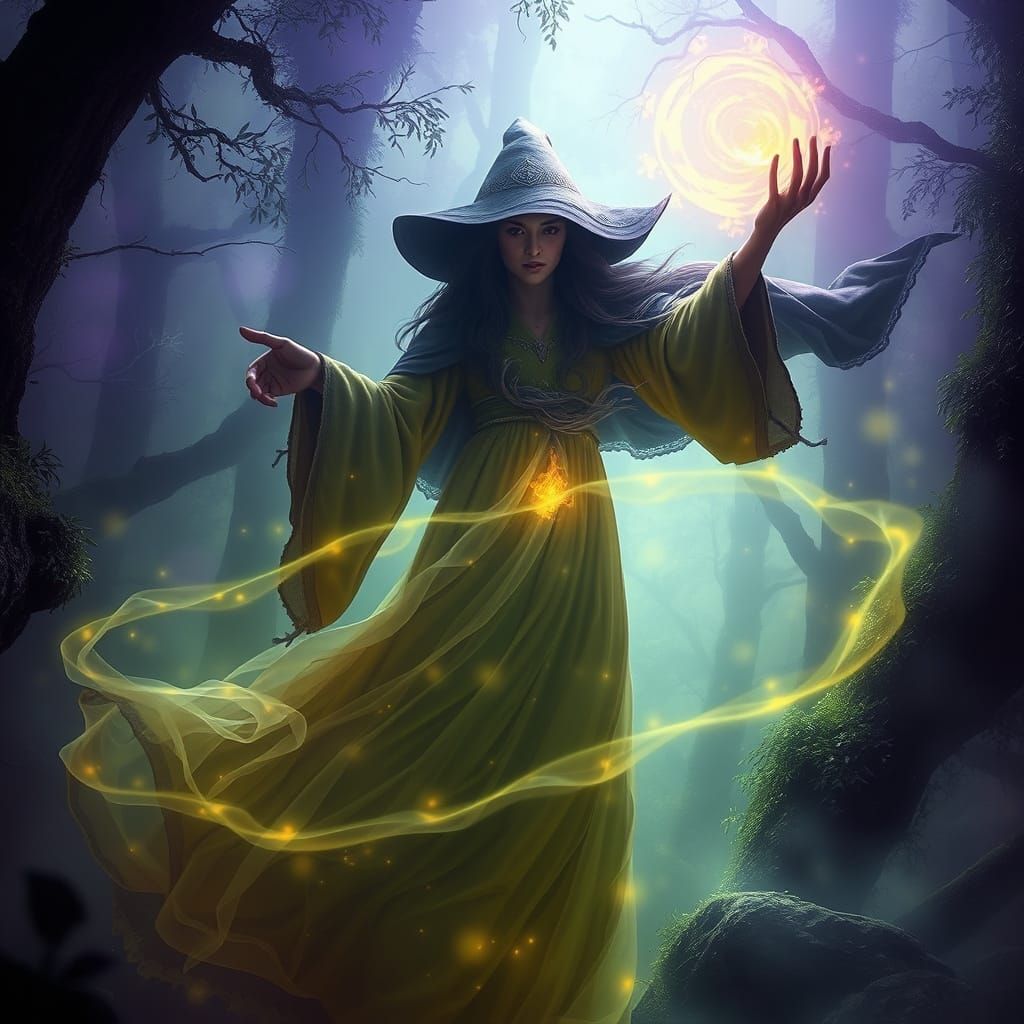 Witch of the Emerald Woods in Dark Fantasy Style