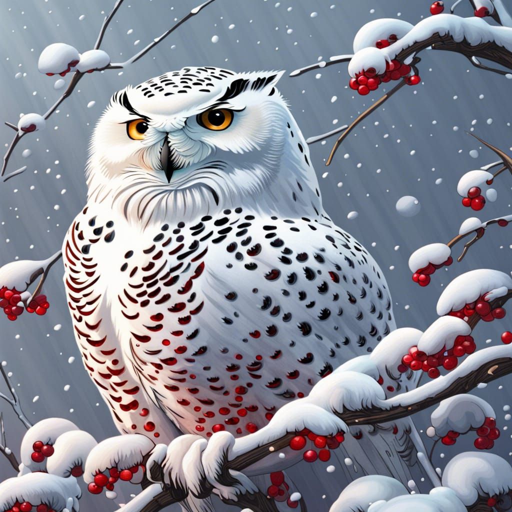 Detailed Snowy Owl in Winter Scene