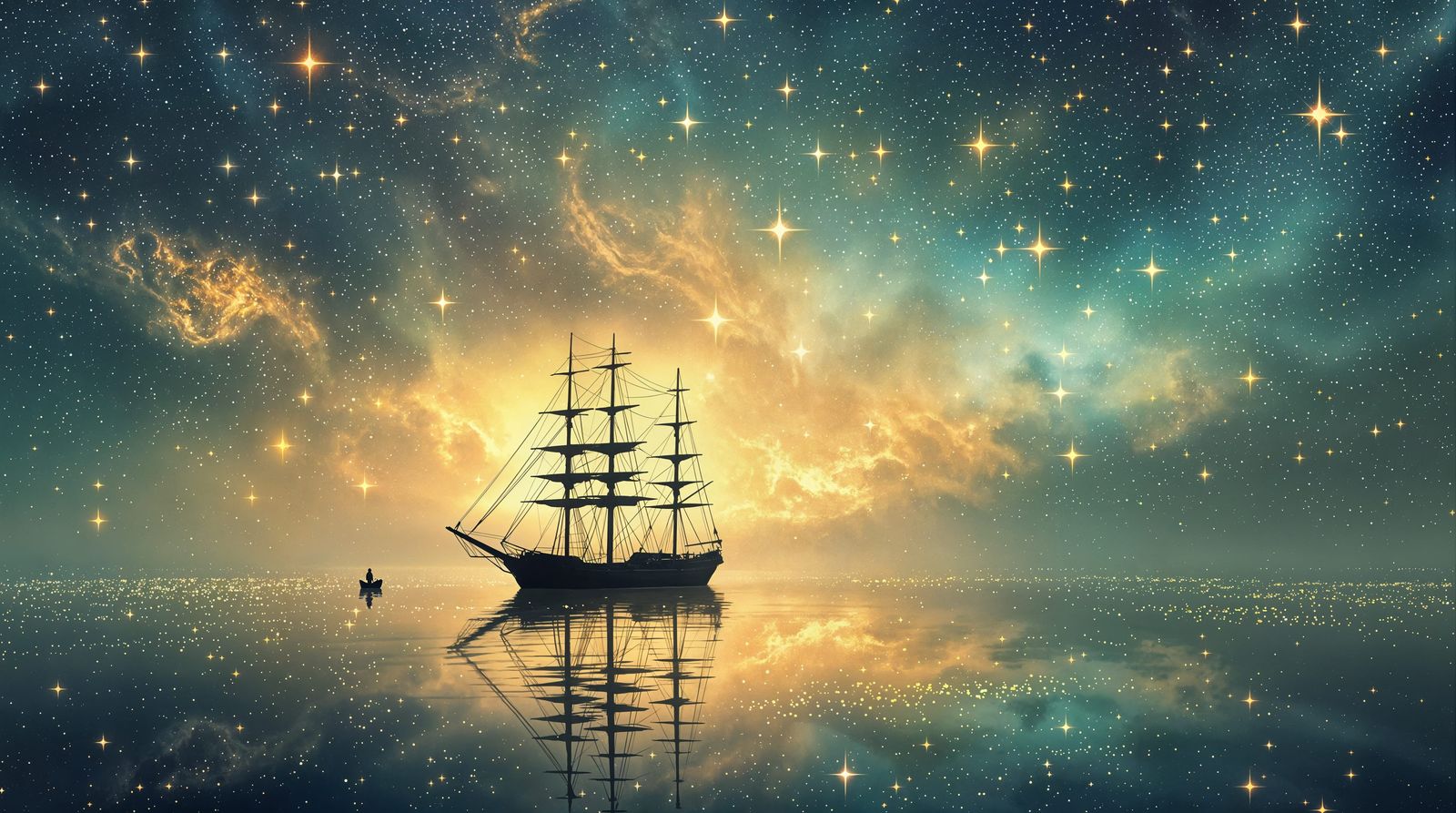 Ethereal Voyage Beneath a Nebula-Filled Night Sky