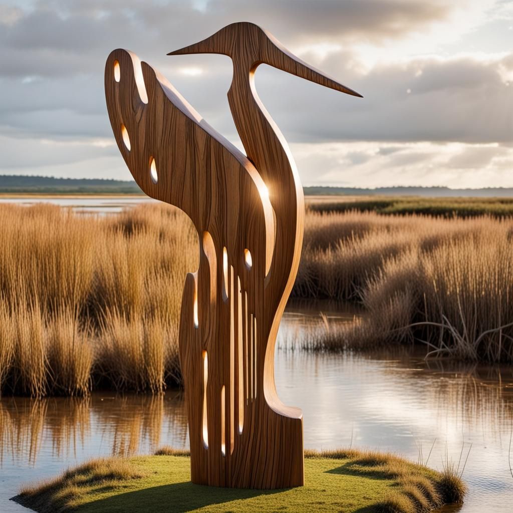 Sculpture of a Heron in Zebrawood