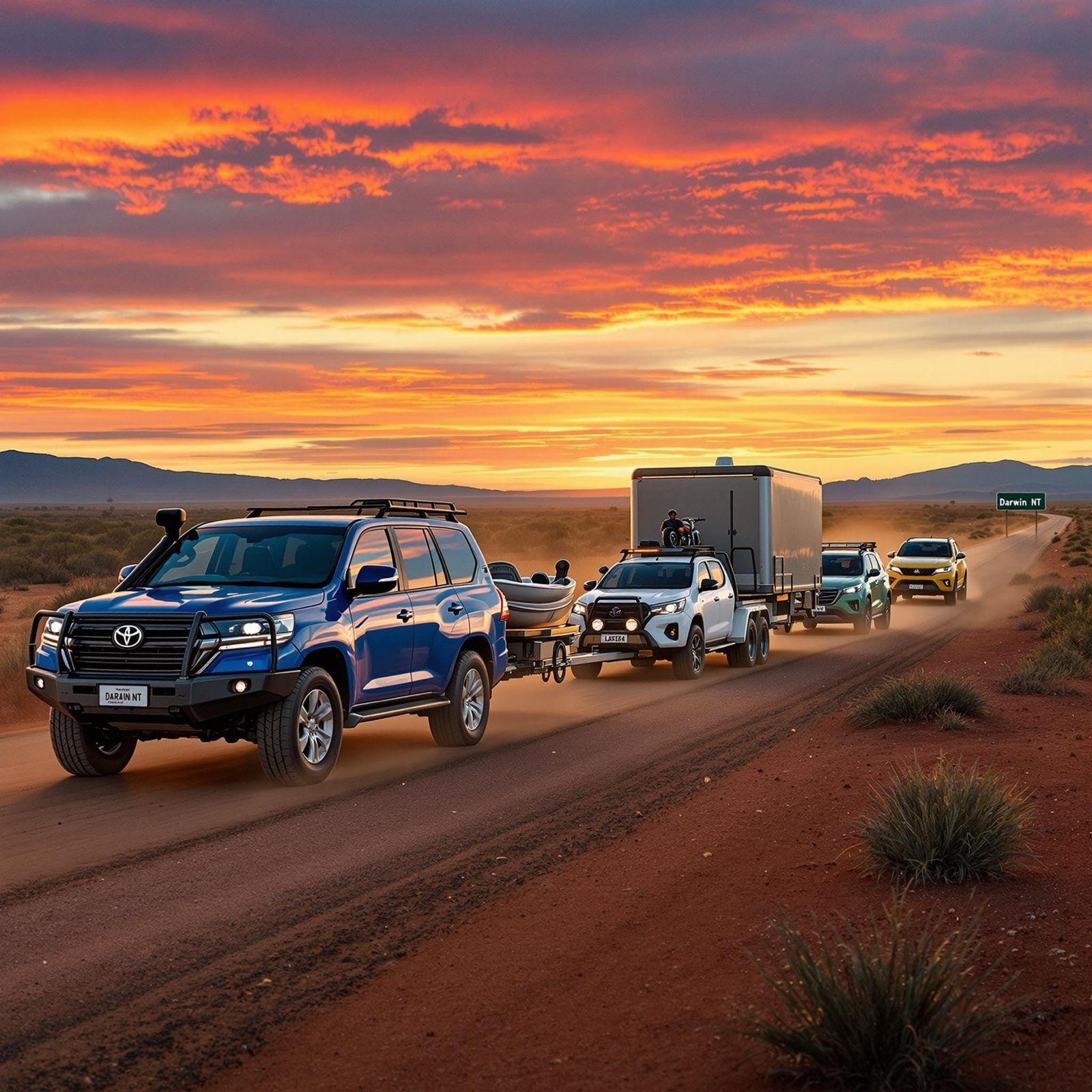 Vehicles Navigate Dusty Northern Territory Outback Highway i...